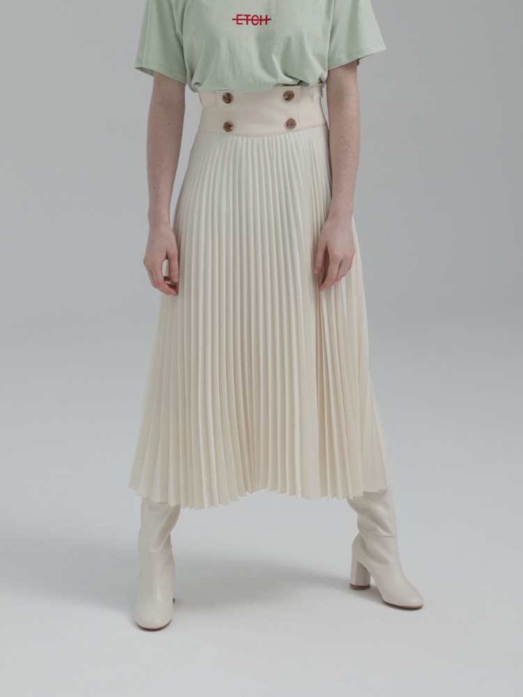 BUTTONED PLEATED MIDI SKIRT (YELLOW IVORY)